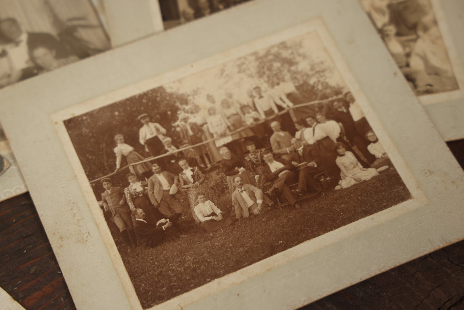 Lot 140 - Grouping Of Eight Antique Boarded Photos Of Groups Of People Outside, Turn Of The Century, Including Houses, Interior Shots, And More