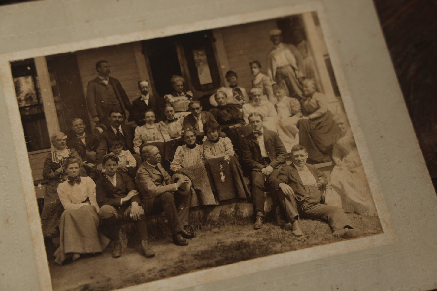 Lot 140 - Grouping Of Eight Antique Boarded Photos Of Groups Of People Outside, Turn Of The Century, Including Houses, Interior Shots, And More