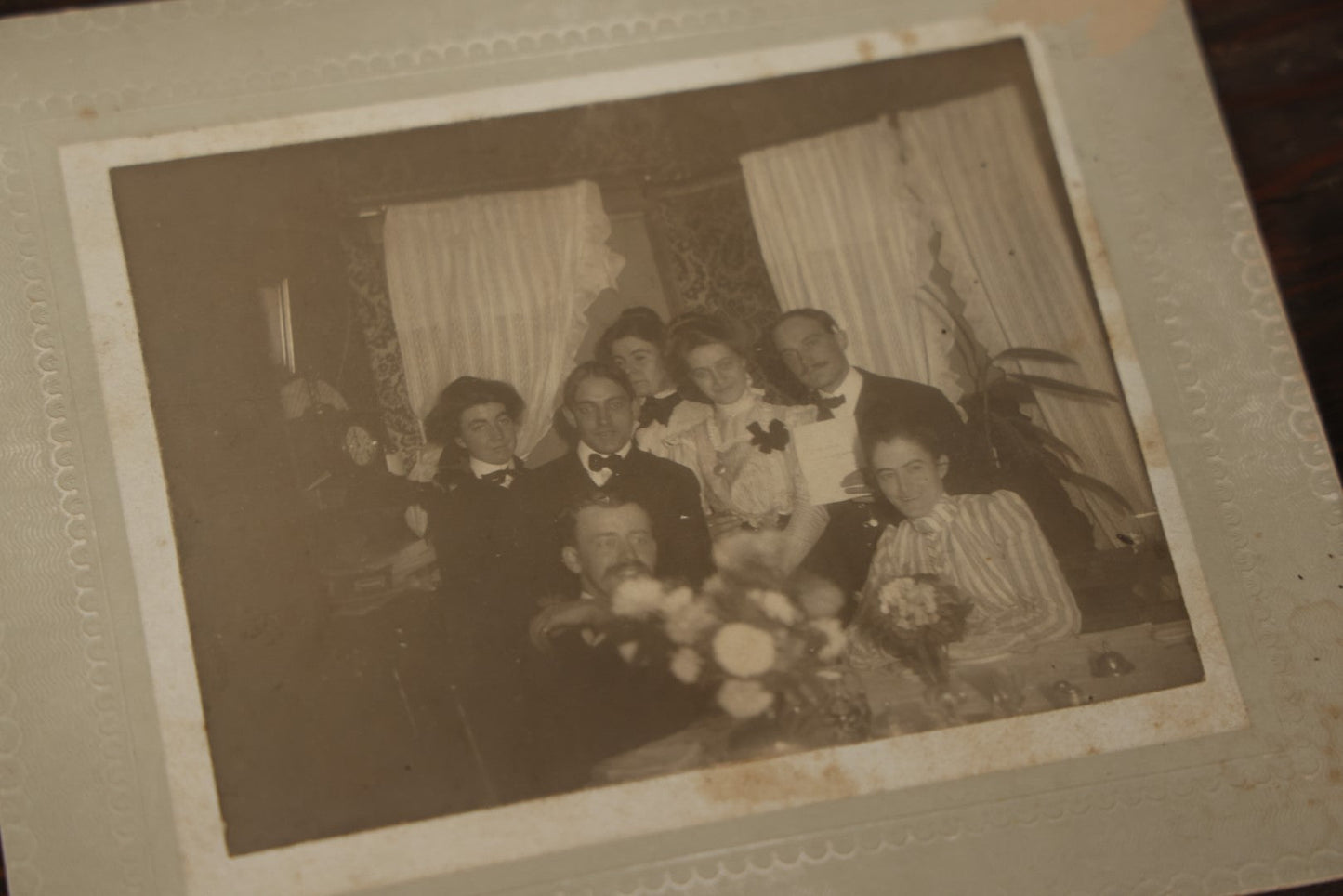 Lot 140 - Grouping Of Eight Antique Boarded Photos Of Groups Of People Outside, Turn Of The Century, Including Houses, Interior Shots, And More