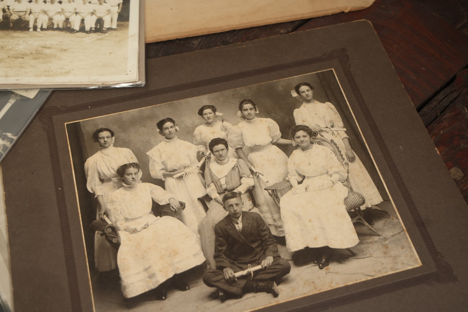 Lot 143 - Grouping Of Ten Antique Group Photographs, Boarded And Others, Showing First Communion Recipients, Graduates, Societies, Horse Race, And More