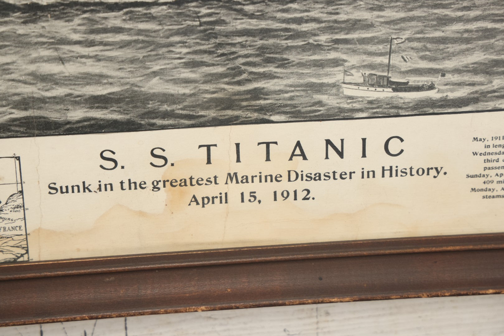 Lot 013 - Antique Framed White Star Line Titanic Poster, Commemorating The Sinking And Disaster, Published By Tichnor Brother, Inc., Boston, Massachusetts, Circa Early 20th Century, 23-1/2" x 15"