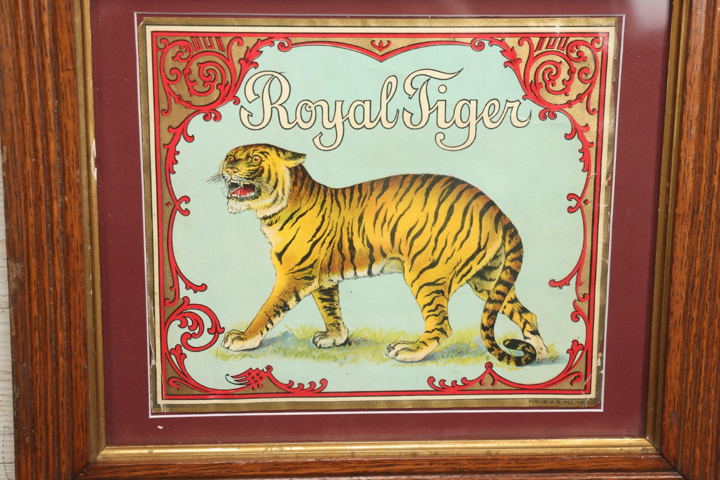 Lot 015 - Antique Royal Tiger Crate Label, Framed And Matted, Likely From A Grape Crate, 15" x 13"