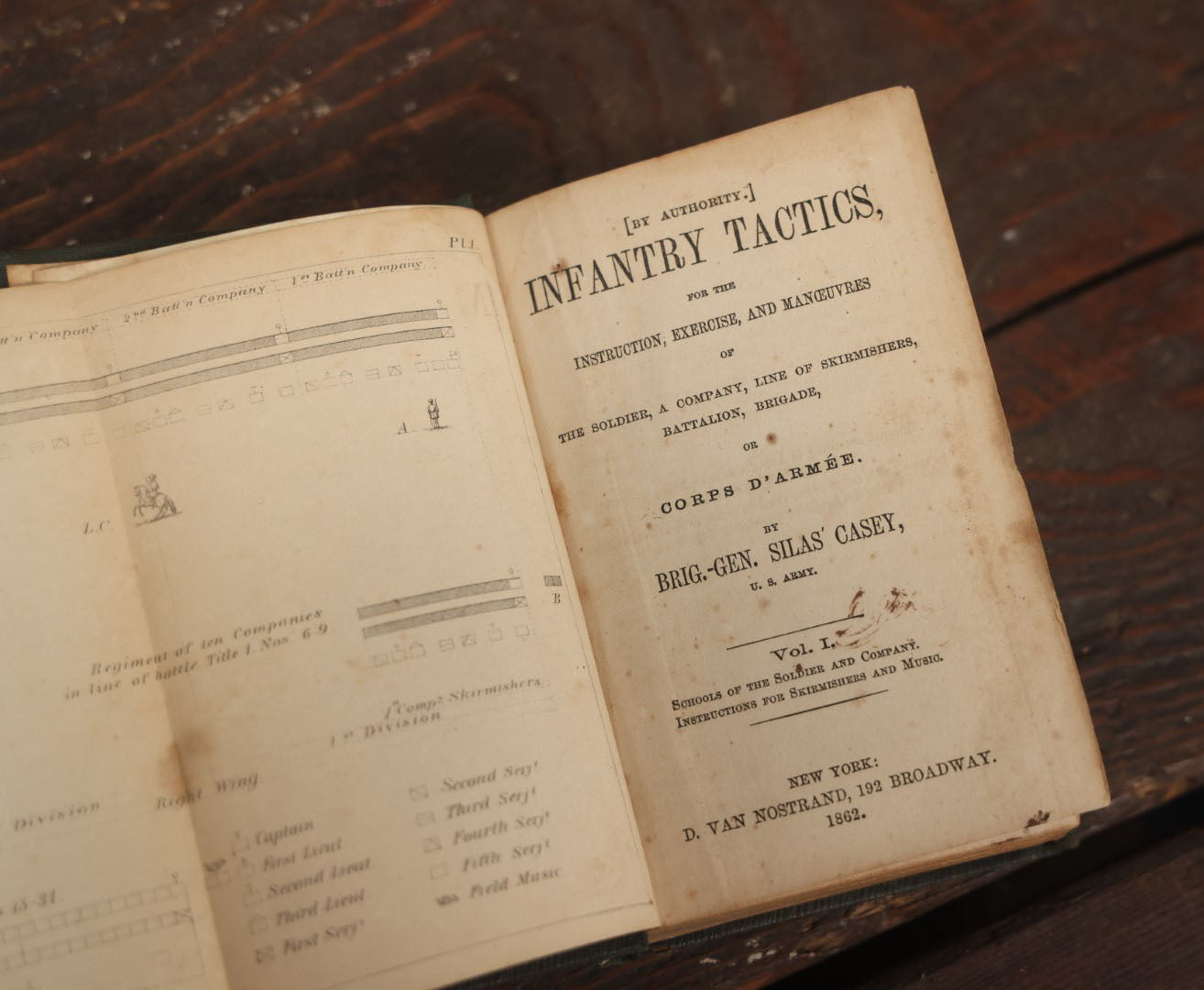 Lot 018 - "Infantry Tactics" Antique Civil War Era Book On Military Tactics, Authorized By U.S. Government, Written By Brigadier General Silas Casey, U.S. Army, Volume I, Published By D. Van Nostrand, New York, 1862, Illustrated