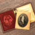 Lot 023 - Antique 1/9th Plate Ambrotype Photograph Of A Pretty Young Woman With Tinted Cheeks, In Brown Thermoplastic Case By S. Peck & Co., New Haven, Connecticut, Photo By Davis Brothers, Portsmouth, New Hampshire, Circa 1859