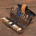 Lot 024 - Antique Leather Traveling Apothecary Wallet Kit With Many Glass Vials With Contents, Wear And Losses To Leather