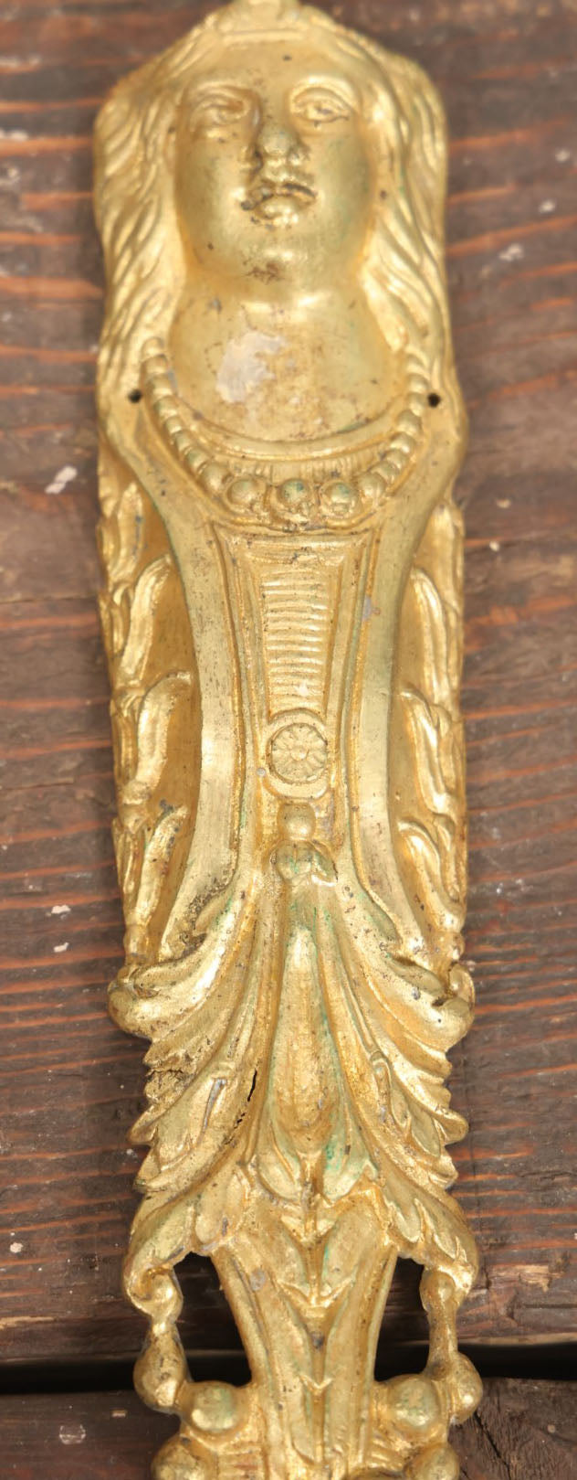 Lot 025 - Pair Of Antique Brass Ormolu Furniture Adornments, With Woman's Head, Likely Table Leg Covers