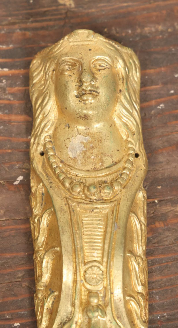 Lot 025 - Pair Of Antique Brass Ormolu Furniture Adornments, With Woman's Head, Likely Table Leg Covers