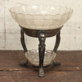 Lot 026 - Antique Two Tiered Silverplate Stand With Glass Serving Bowls, Lion Head And Claw Adornments
