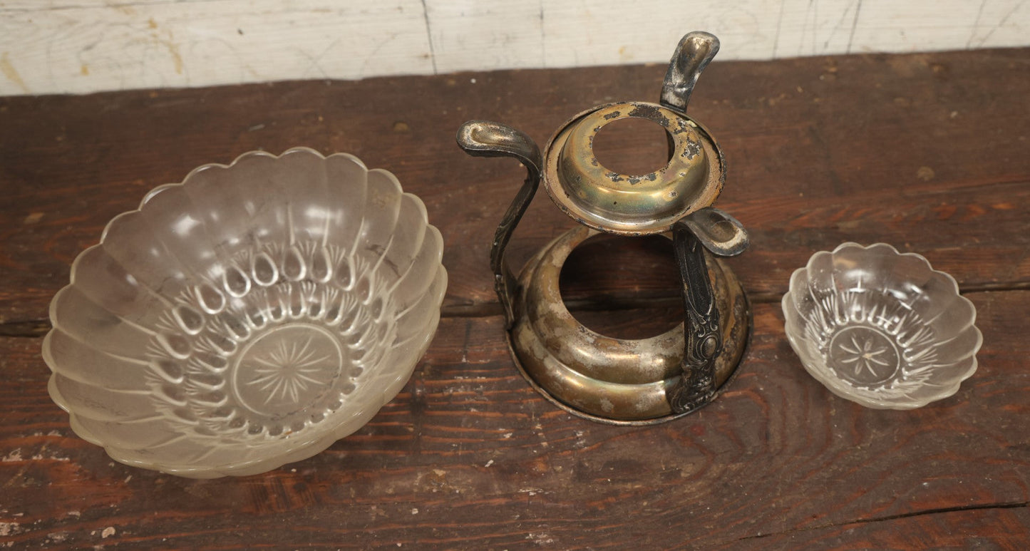 Lot 026 - Antique Two Tiered Silverplate Stand With Glass Serving Bowls, Lion Head And Claw Adornments