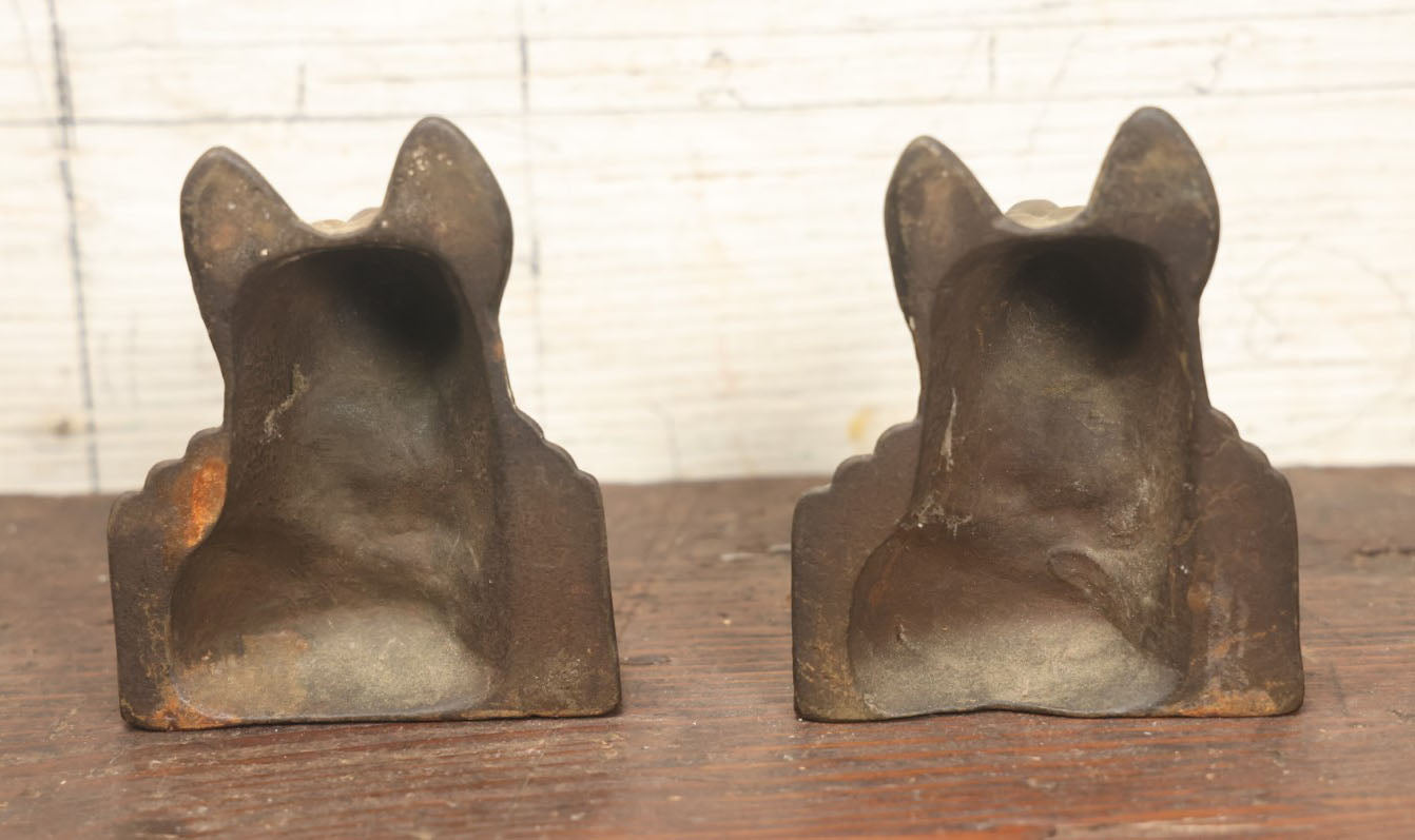 Lot 029 - Pair Of Antique Cast Iron German Shepherd Head Dog Bookends, Dog Head Looking Straight Forward