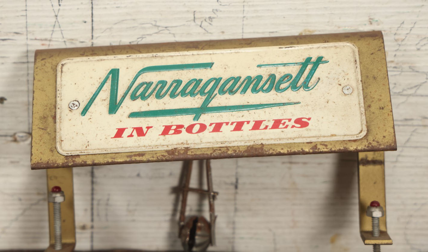 Lot 034 - Vintage Narragansett Beer In Bottles Clamp On Bar Back Advertising Piece Display With Ice Tongs