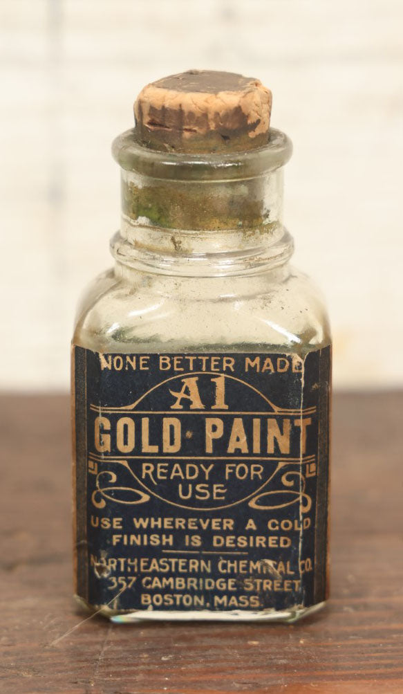 Lot 036 - Antique A1 Gold Paint Jar With Paper Label, By Northeastern Chemical Co., Boston