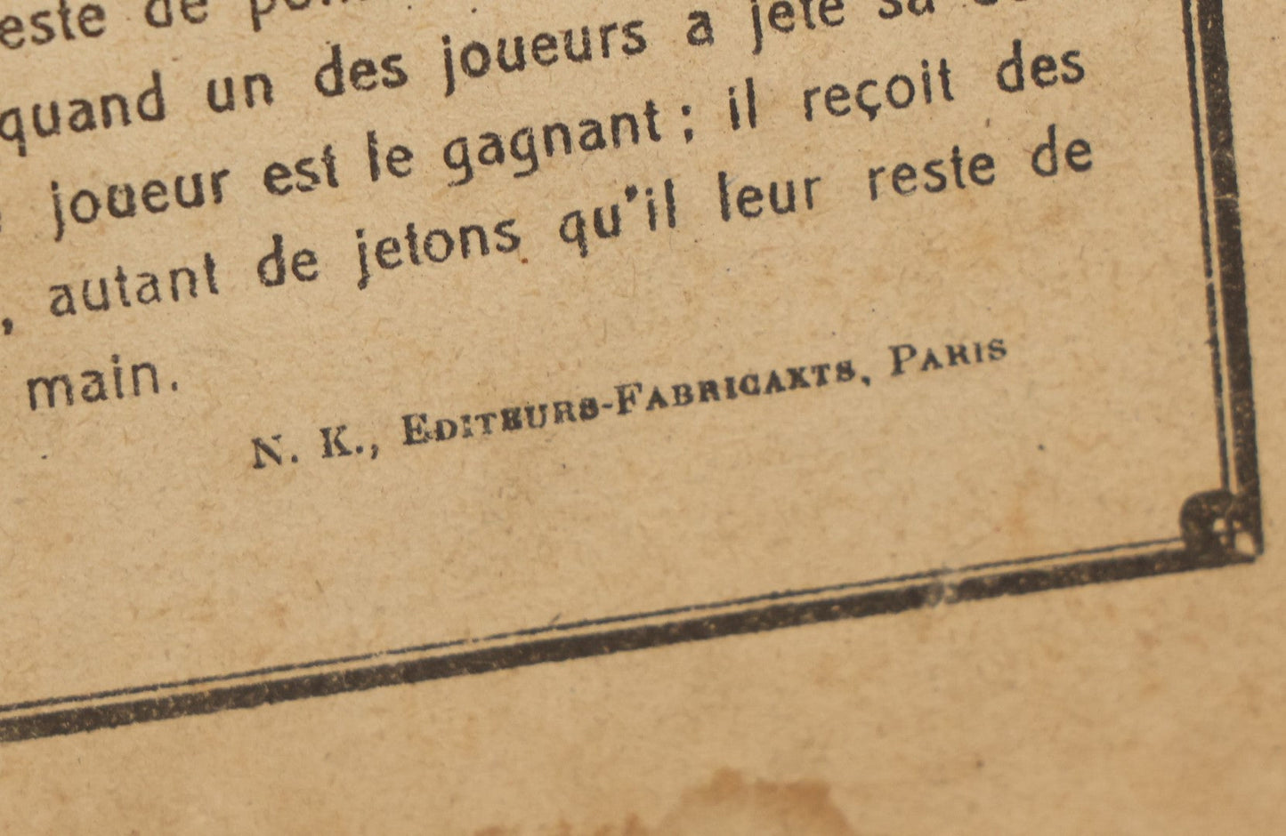 Lot 040 - Antique French Board Game Partial Box With Lithographed Containers, Nain Jaune, "The Yellow Dwarf," With Clown And Playing Card Motifs, By N.K., Editburs-Fabricaxts, Paris, Incomplete