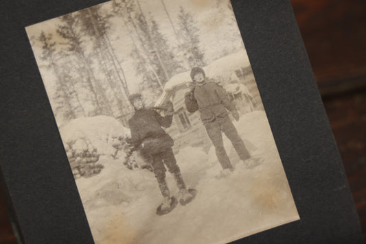 Lot 043 - Antique Early 20th Century Snap Shot Photo Album Chronicling The Lives And Adventures Of Outdoorsmen, Canoeing, Camping, Hunting, Snow Shoeing, Winter Scenes, Note Wear And Soft Focus