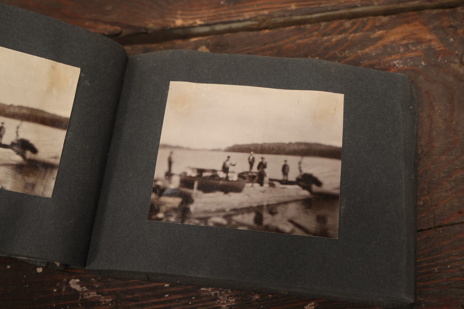 Lot 043 - Antique Early 20th Century Snap Shot Photo Album Chronicling The Lives And Adventures Of Outdoorsmen, Canoeing, Camping, Hunting, Snow Shoeing, Winter Scenes, Note Wear And Soft Focus