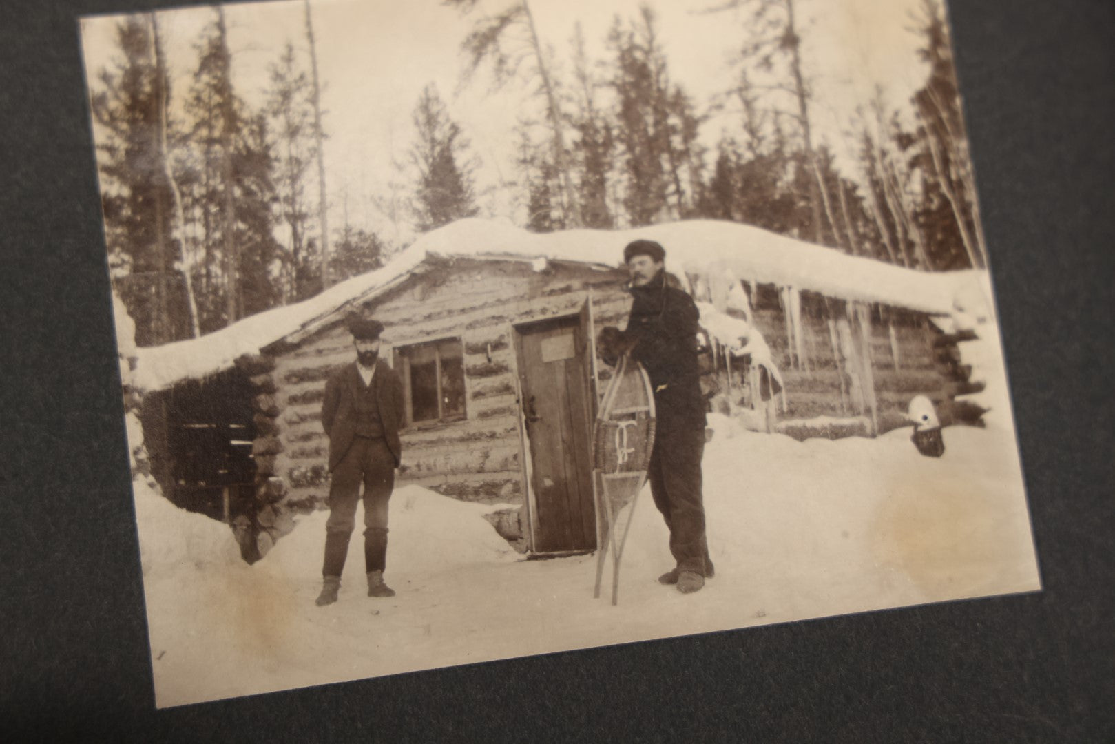 Lot 043 - Antique Early 20th Century Snap Shot Photo Album Chronicling The Lives And Adventures Of Outdoorsmen, Canoeing, Camping, Hunting, Snow Shoeing, Winter Scenes, Note Wear And Soft Focus