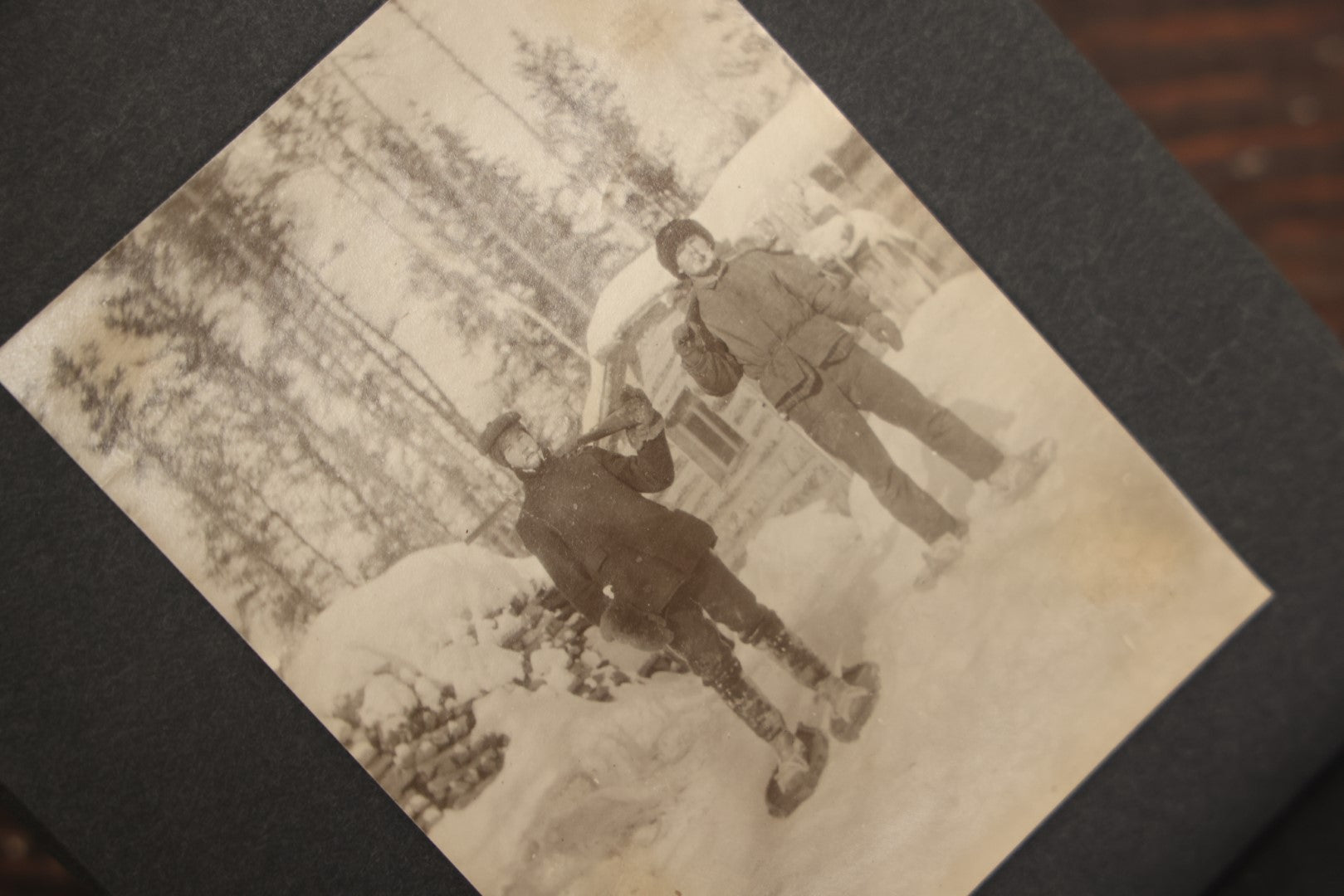 Lot 043 - Antique Early 20th Century Snap Shot Photo Album Chronicling The Lives And Adventures Of Outdoorsmen, Canoeing, Camping, Hunting, Snow Shoeing, Winter Scenes, Note Wear And Soft Focus