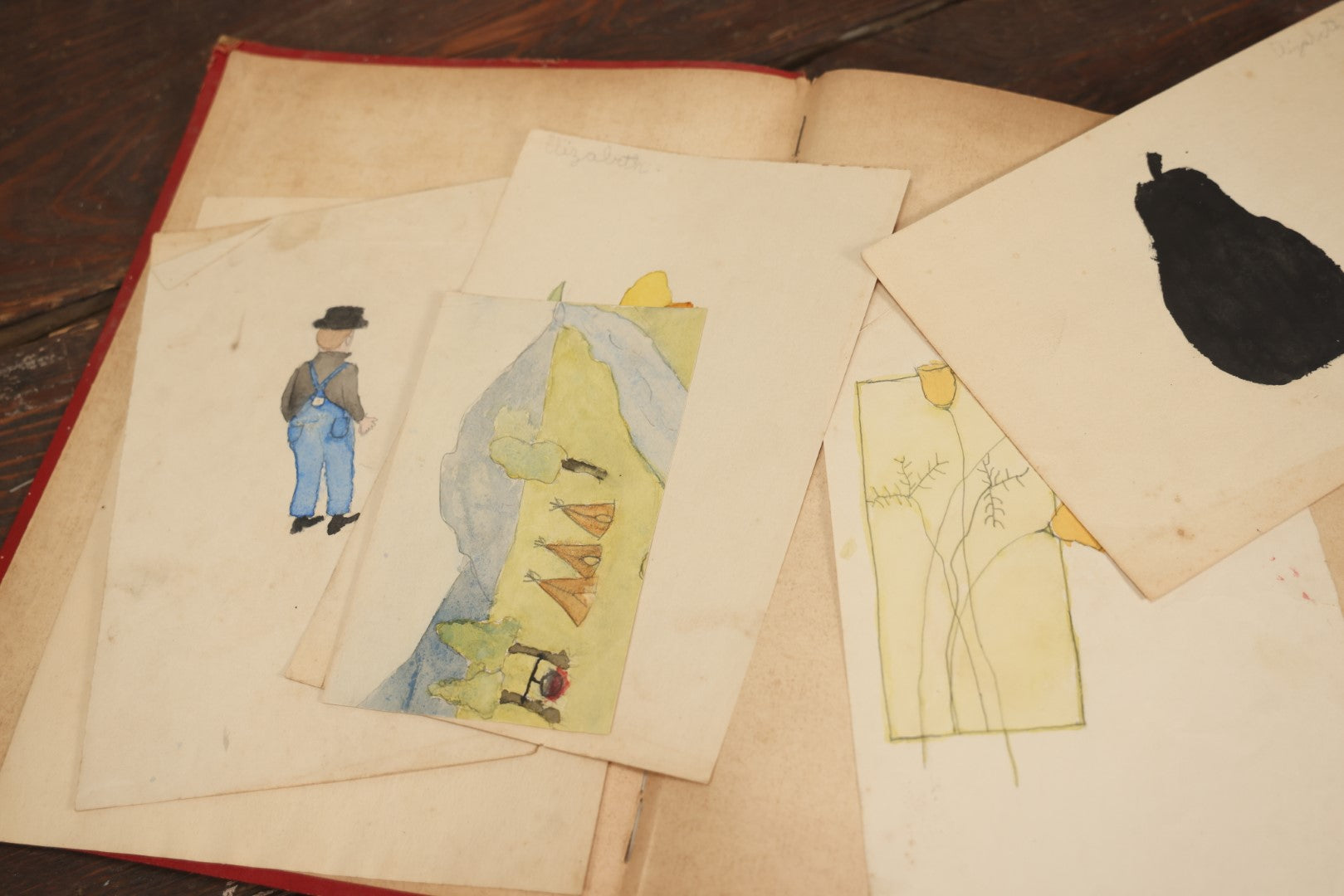 Lot 044 - Antique Scrapbook With Many Hand Drawn Illustrations, Cards, Watercolors, Belonged To The Brockunier Family, January 1St, 1912