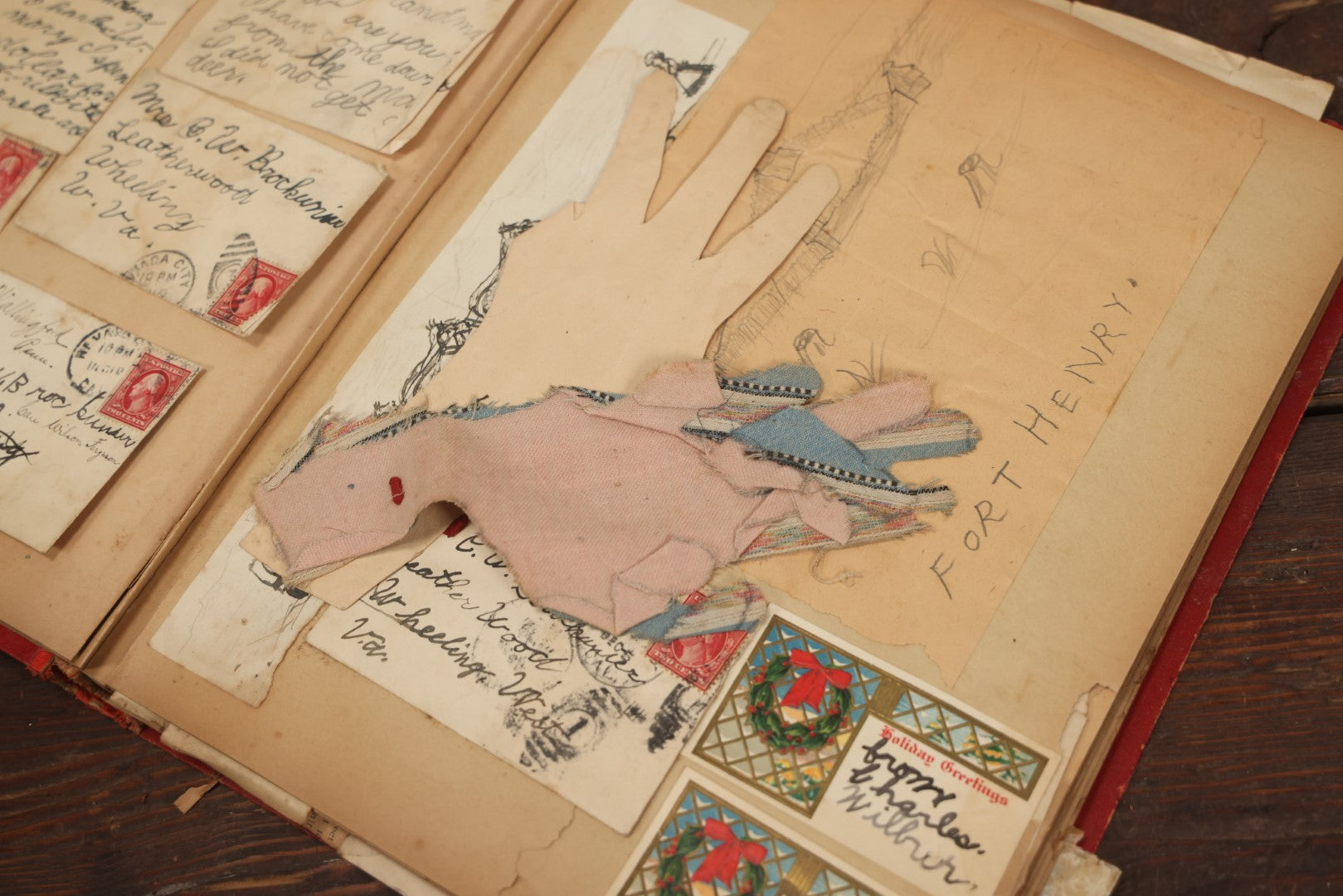 Lot 044 - Antique Scrapbook With Many Hand Drawn Illustrations, Cards, Watercolors, Belonged To The Brockunier Family, January 1St, 1912