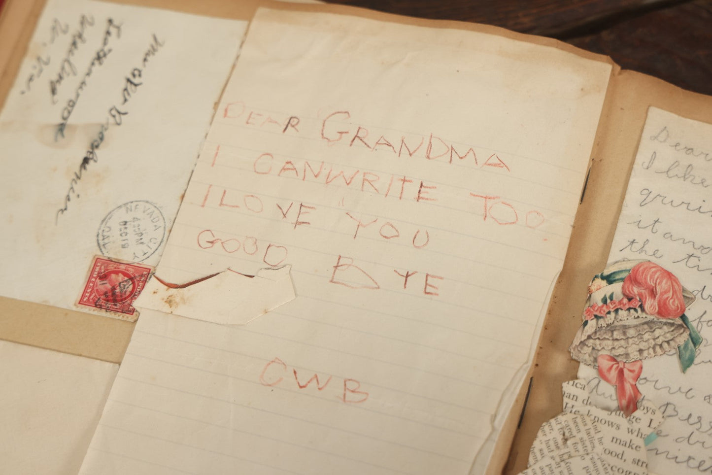 Lot 044 - Antique Scrapbook With Many Hand Drawn Illustrations, Cards, Watercolors, Belonged To The Brockunier Family, January 1St, 1912