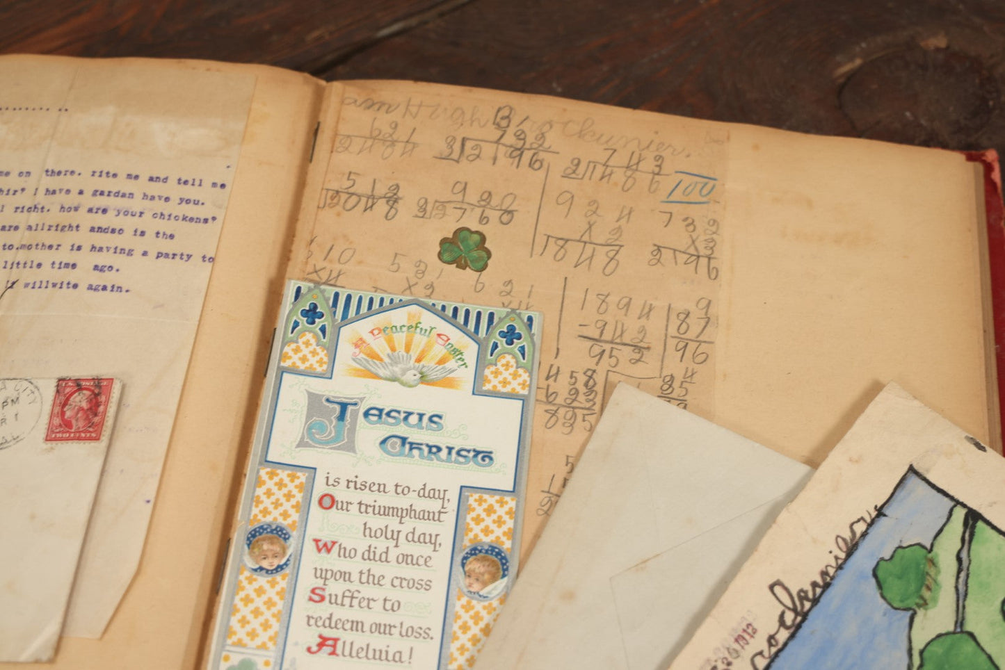 Lot 044 - Antique Scrapbook With Many Hand Drawn Illustrations, Cards, Watercolors, Belonged To The Brockunier Family, January 1St, 1912