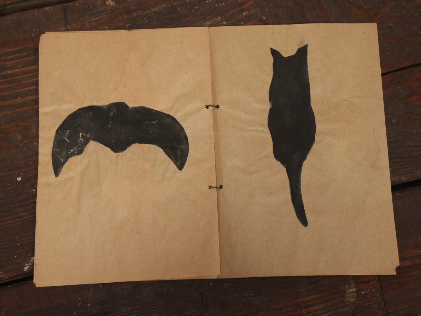 Lot 045 - Antique Child's Halloween Arts And Crafts Project, Various Paper Cut Silhouettes, Including Cats, Bats,  Witch, And More, By Clare Reed Brockunier, Circa 1912