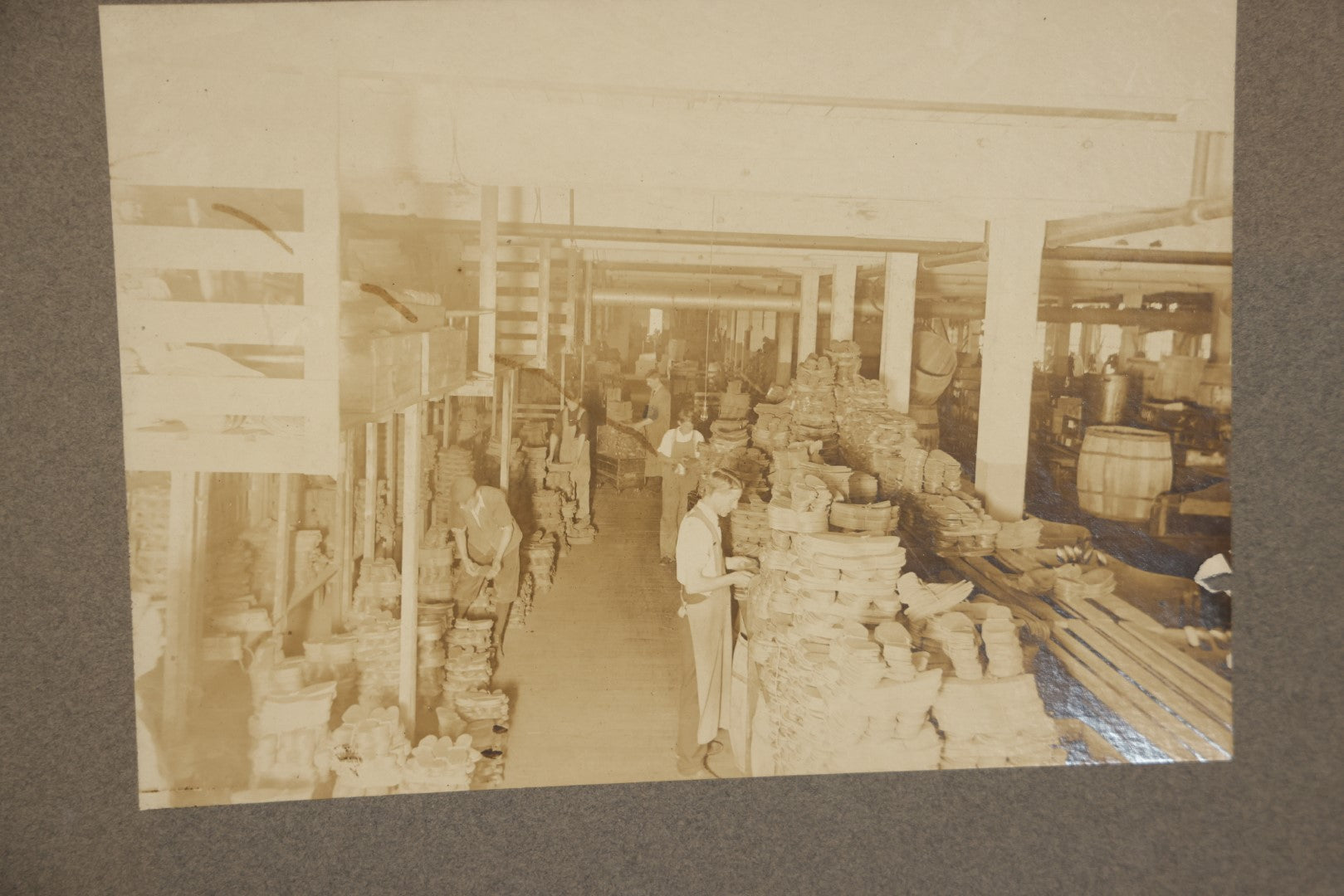 Lot 048 - Antique Boarded Occupational Photograph, Workers In A Boot And Shoe Factory, Note Piles Of Soles