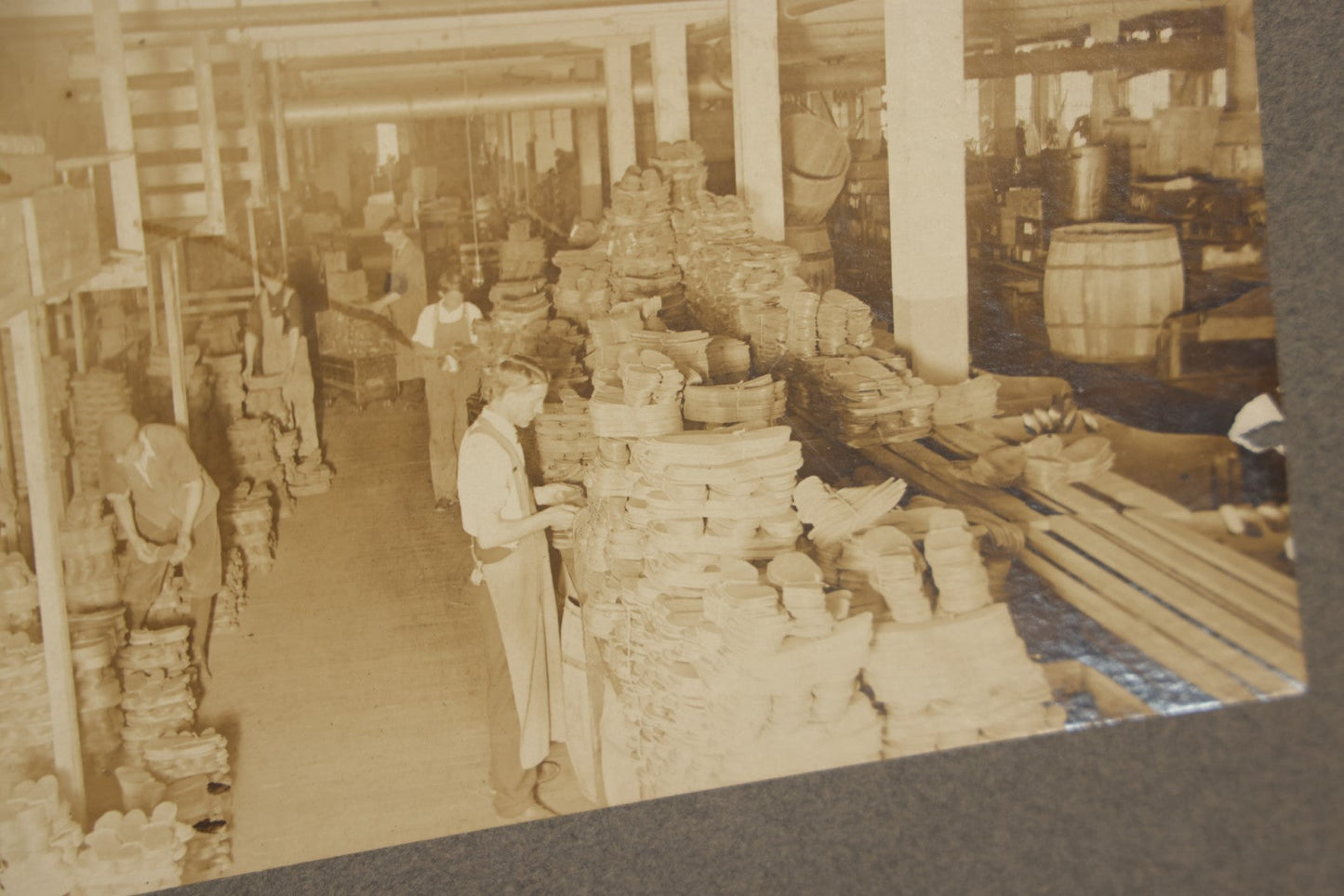 Lot 048 - Antique Boarded Occupational Photograph, Workers In A Boot And Shoe Factory, Note Piles Of Soles