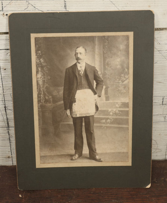 Lot 052 - Antique Boarded Portrait Photo Of A Freemason In Apron With Compass And Square, "G"