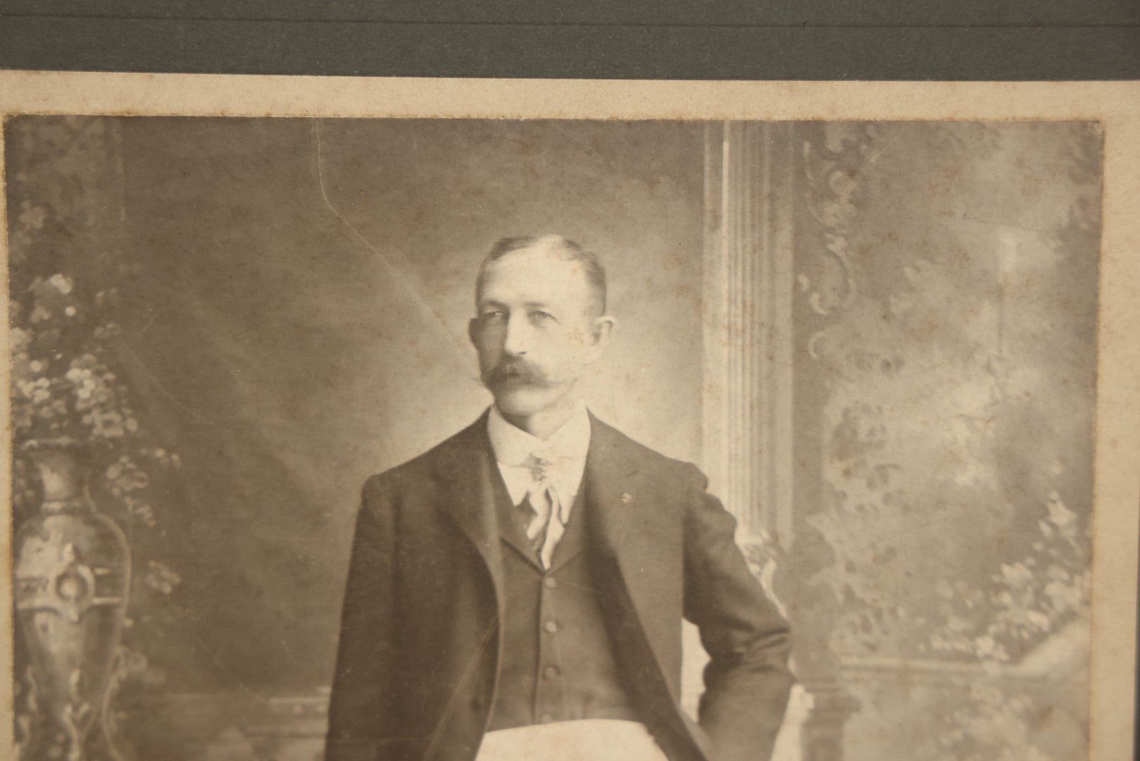 Lot 052 - Antique Boarded Portrait Photo Of A Freemason In Apron With Compass And Square, "G"