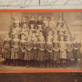 Lot 053 - Antique Cabinet Card Photograph Of An All Girls School Class, Outside Building, With Adult Man Teacher Or Headmaster, Writing On Back, Essex Street, Salem