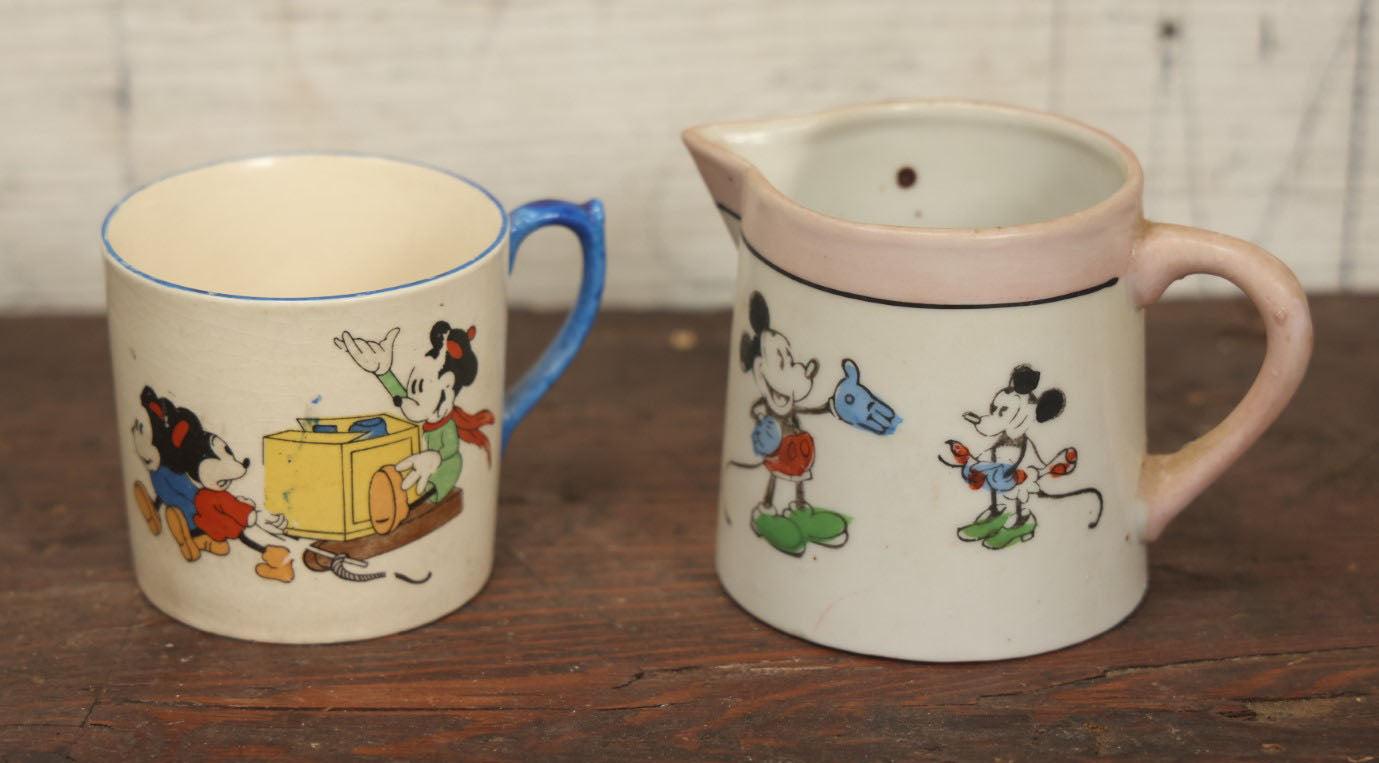 Lot 057 - Pair Of Vintage Mickey And Minnie Mouse Disney Porcelain Pieces, Made In Japan, Creamer And Mug