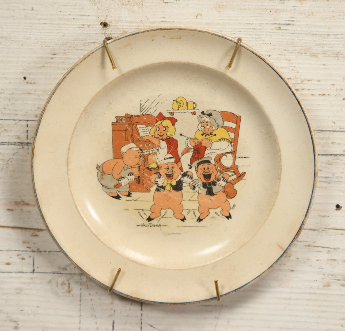 Lot 058 - Vintage Three Little Pigs And Red Riding Hood Walt Disney Productions Porcelain Plate, Patriot China