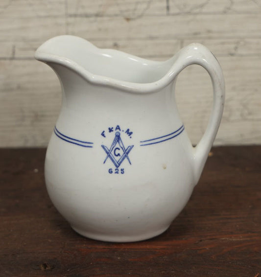 Lot 065 - Vintage Porcelain Free Masons Masonic F & A.M. Creamer Pitcher, Lodge 625, Marked Buffalo China