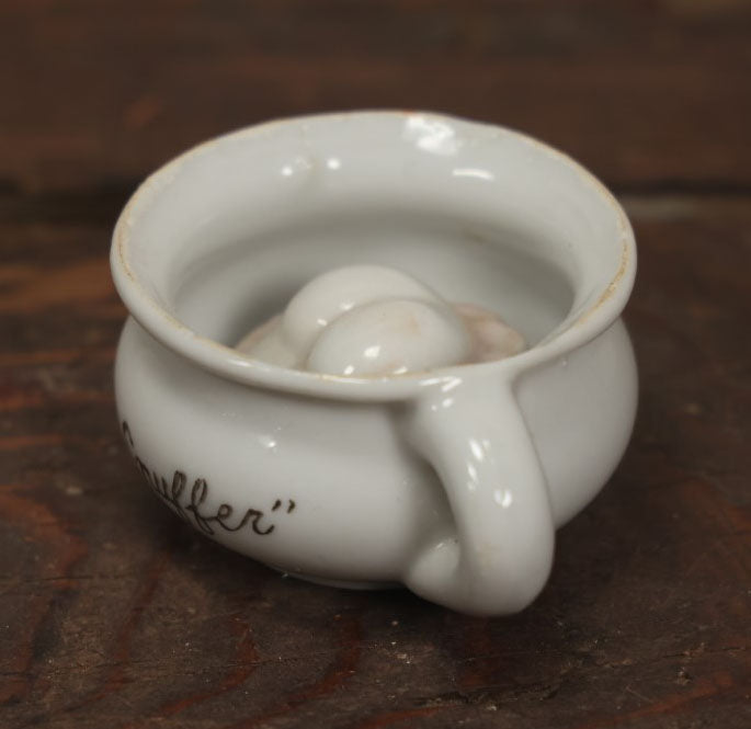 Lot 068 - Vintage Butt Snuffer Tea Cup Porcelain Novelty Ashtray, Made In Japan, With Upturned Butt In Cup