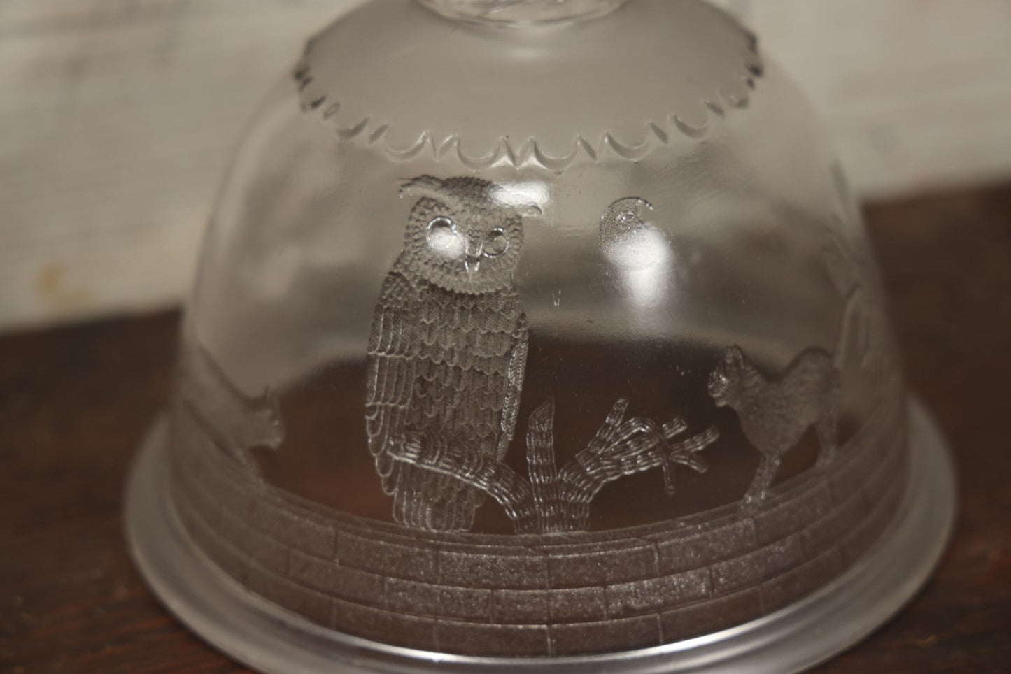 Lot 073 - Antique E.A.P.G. Early American Pattern Glass Cheese Or Butter Keeper Dome Cover With Black Cats, Owls, Man In The Moon 