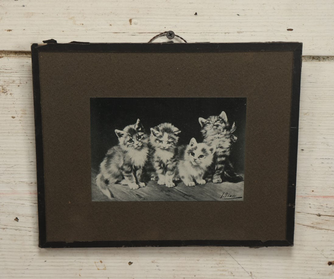 Lot 074 - Antique Framed Cat Illustration Print Collectible, "Four Little Scamps" Published By M.T. Sheehan, Boston, Massachusetts