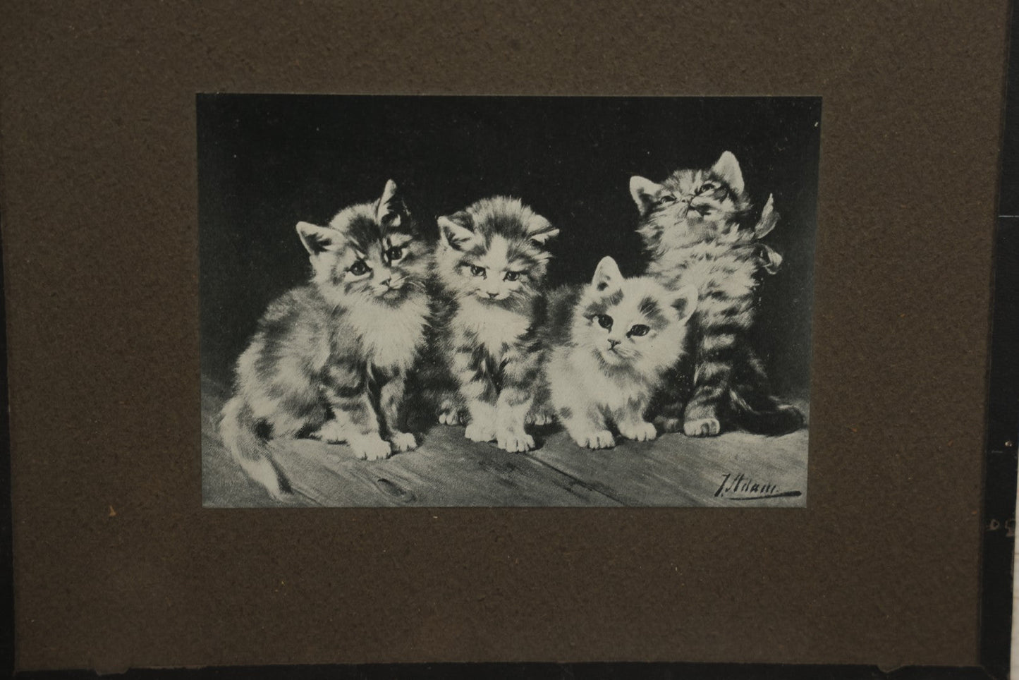 Lot 074 - Antique Framed Cat Illustration Print Collectible, "Four Little Scamps" Published By M.T. Sheehan, Boston, Massachusetts