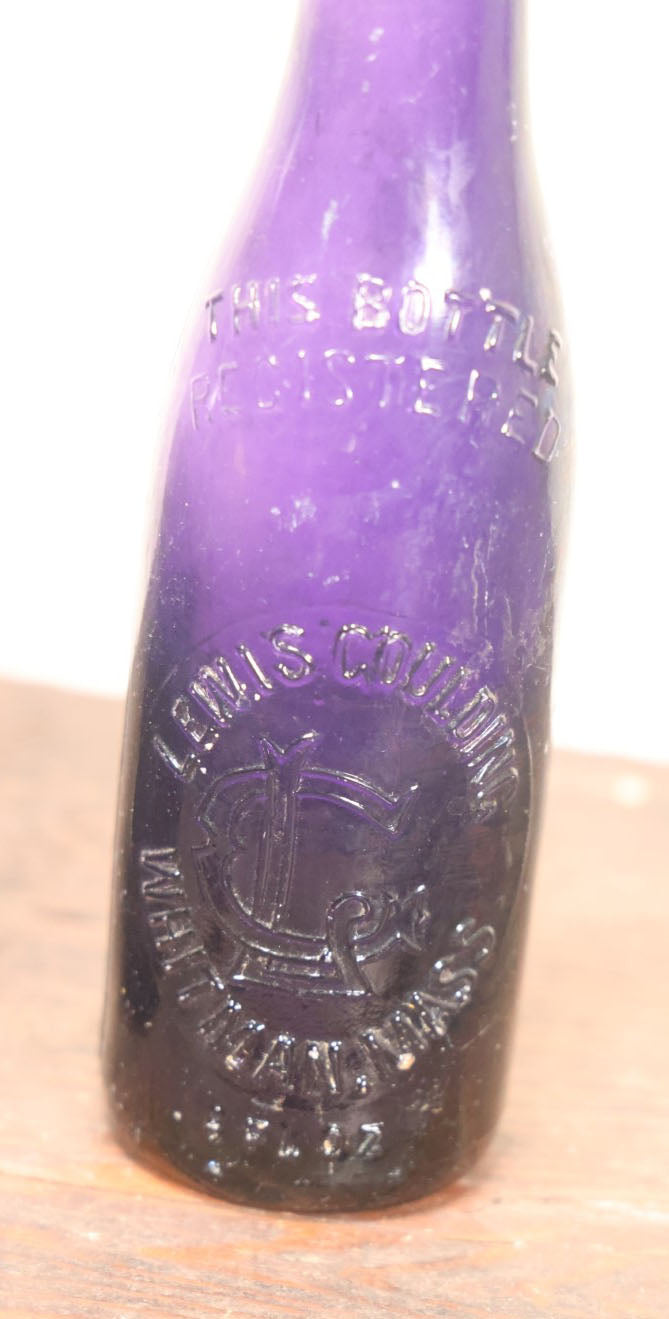 Lot 076 - Grouping Of Three Antique Deep Purple Colored Glass Bottles, Crystal Bottling Works, Tampa, Florida, Lewis Groulding, Whitman, Massachusetts, And Thomas Thimblin, Southbridge, Massachusetts