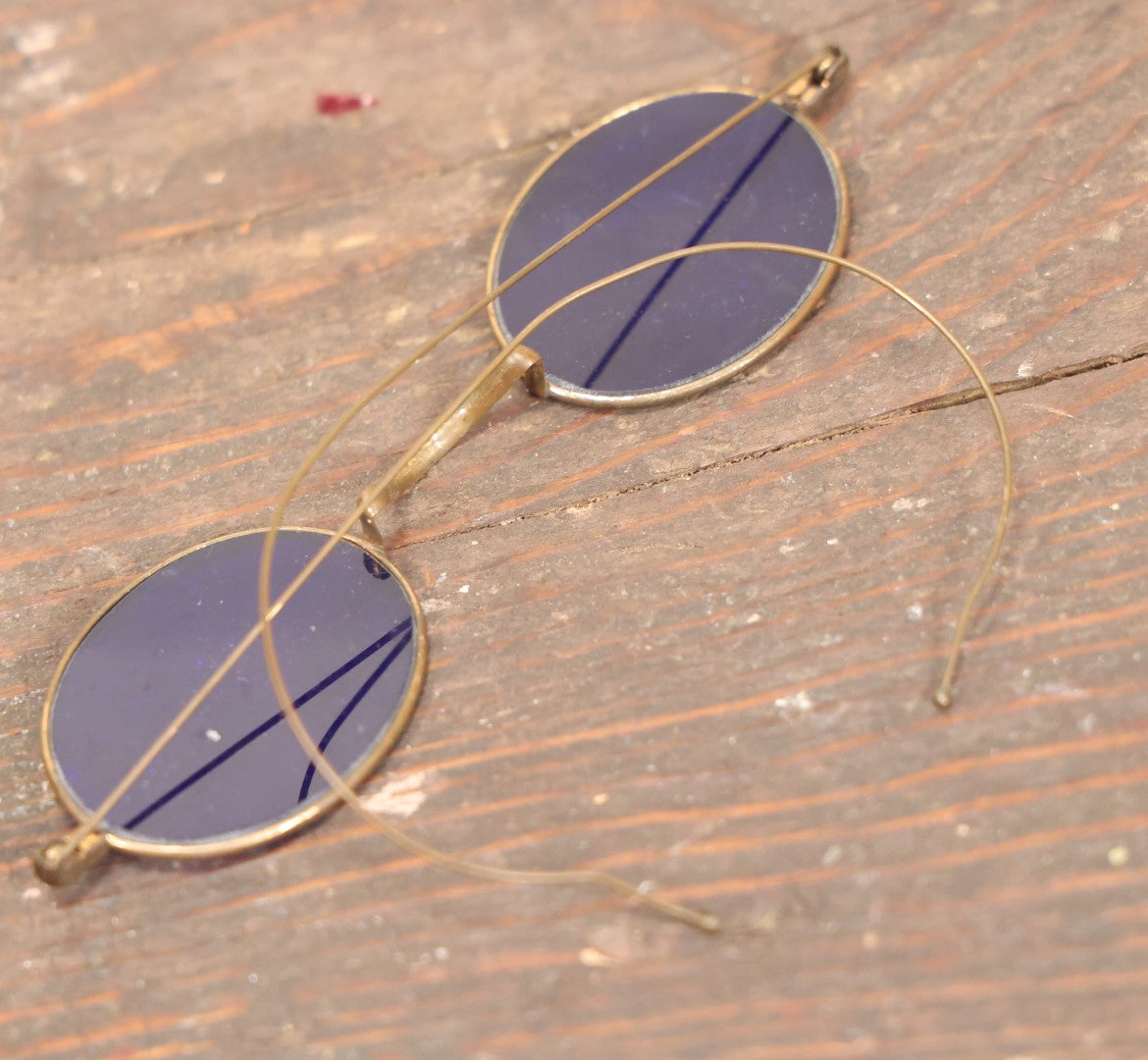 Lot 077 - Antique Late 19th Century Blue Tinted Wire Frame Round Lens Sunglasses