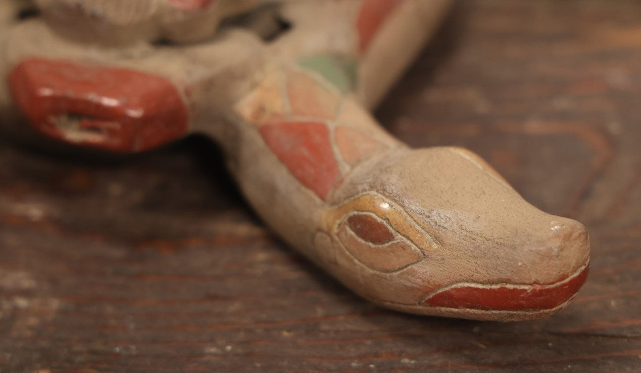 Lot 079 - Vintage Redware Ceramic Snake Aztec Mexican Pottery Whistle Ocarina, Note Various Wear, Cracking, Losses, Makes Noise