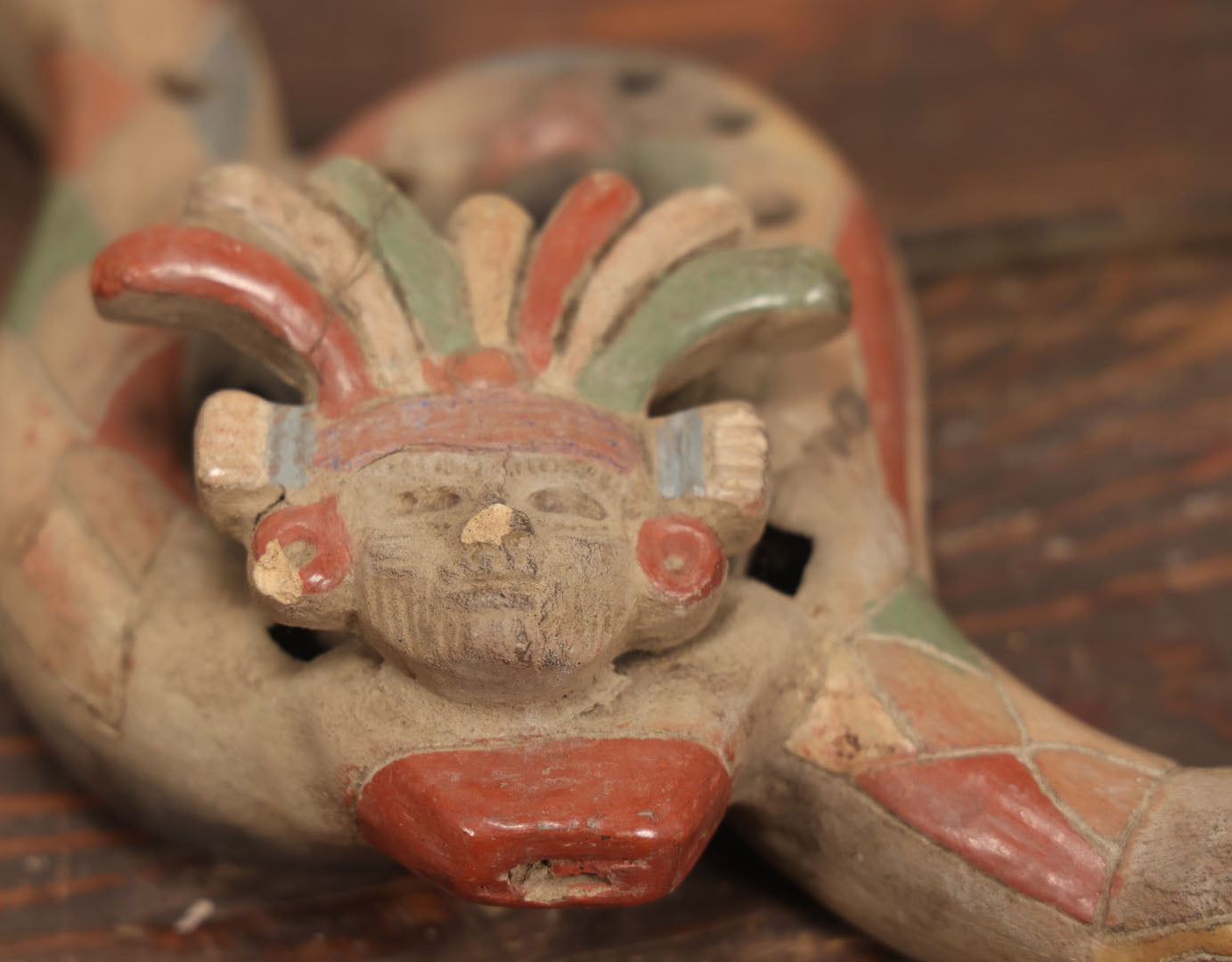 Lot 079 - Vintage Redware Ceramic Snake Aztec Mexican Pottery Whistle Ocarina, Note Various Wear, Cracking, Losses, Makes Noise