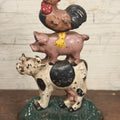 Lot 080 - Vintage Cast Iron Farm Animals Painted Doorstop With Chicken, Pig, Cow