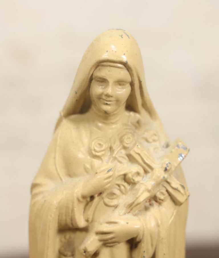 Lot 082 - Vintage Pot Metal Figural Religious Lamp With St. Therese Of Lisieux, "Little Flower Of Jesus," Working, With Bulb, No Power Switch, See Notes