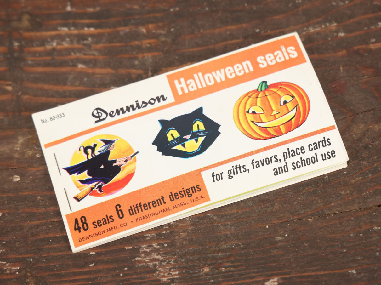 Lot 085 - Vintage Halloween Seals By Dennison, Framingham, Massachusetts, 48 Seals With Six Designs, Witch, Cat, Pumpkin, Etc., No 80-933