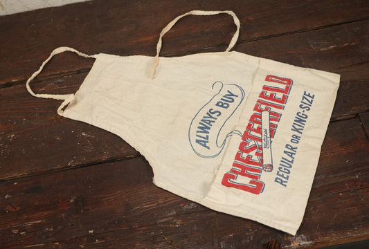 Lot 091 - Vintage Chesterfield Cigarettes Store Clerk Apron, "Always Buy Chesterfield Regular Or King Sized," Note Missing One Strap