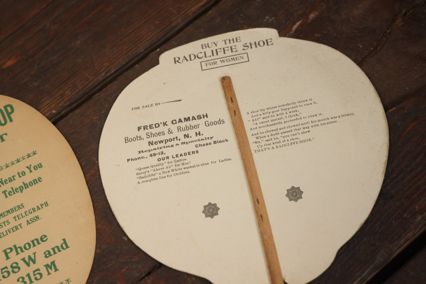 Lot 100 - Grouping Of Three Antique Paper Advertising Fans For True's Elixir, Meader's Flower Shop, And The Radcliffe Shoe