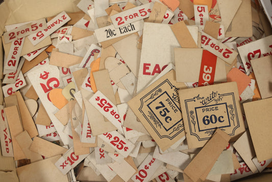 Lot 107 - Grouping Of 100s Of Small And Tiny Vintage Five And Dime Store Pricing Labels, Many Various Sizes, Several Hundred In The Lot, Sold As One Lot