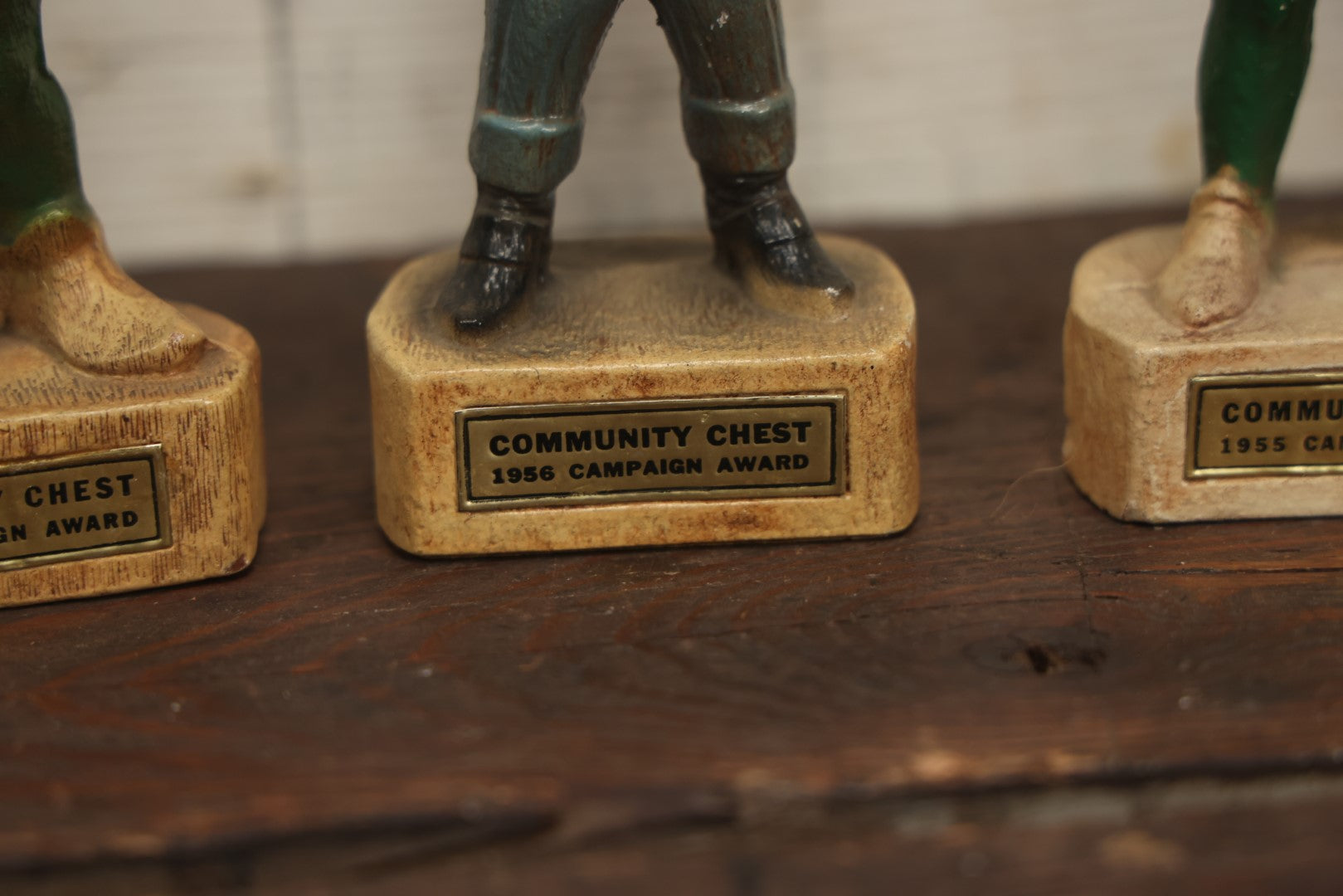 Lot 112 - Grouping Of Three Vintage Syroco-Like Composite Wood Community Chest Campaign Award Statues, "Cowboys And Indians" Themed, Copyright 1950 By Multi-Products Inc.