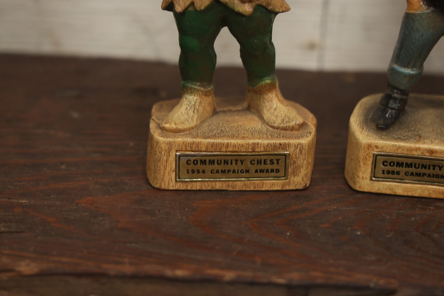 Lot 112 - Grouping Of Three Vintage Syroco-Like Composite Wood Community Chest Campaign Award Statues, "Cowboys And Indians" Themed, Copyright 1950 By Multi-Products Inc.